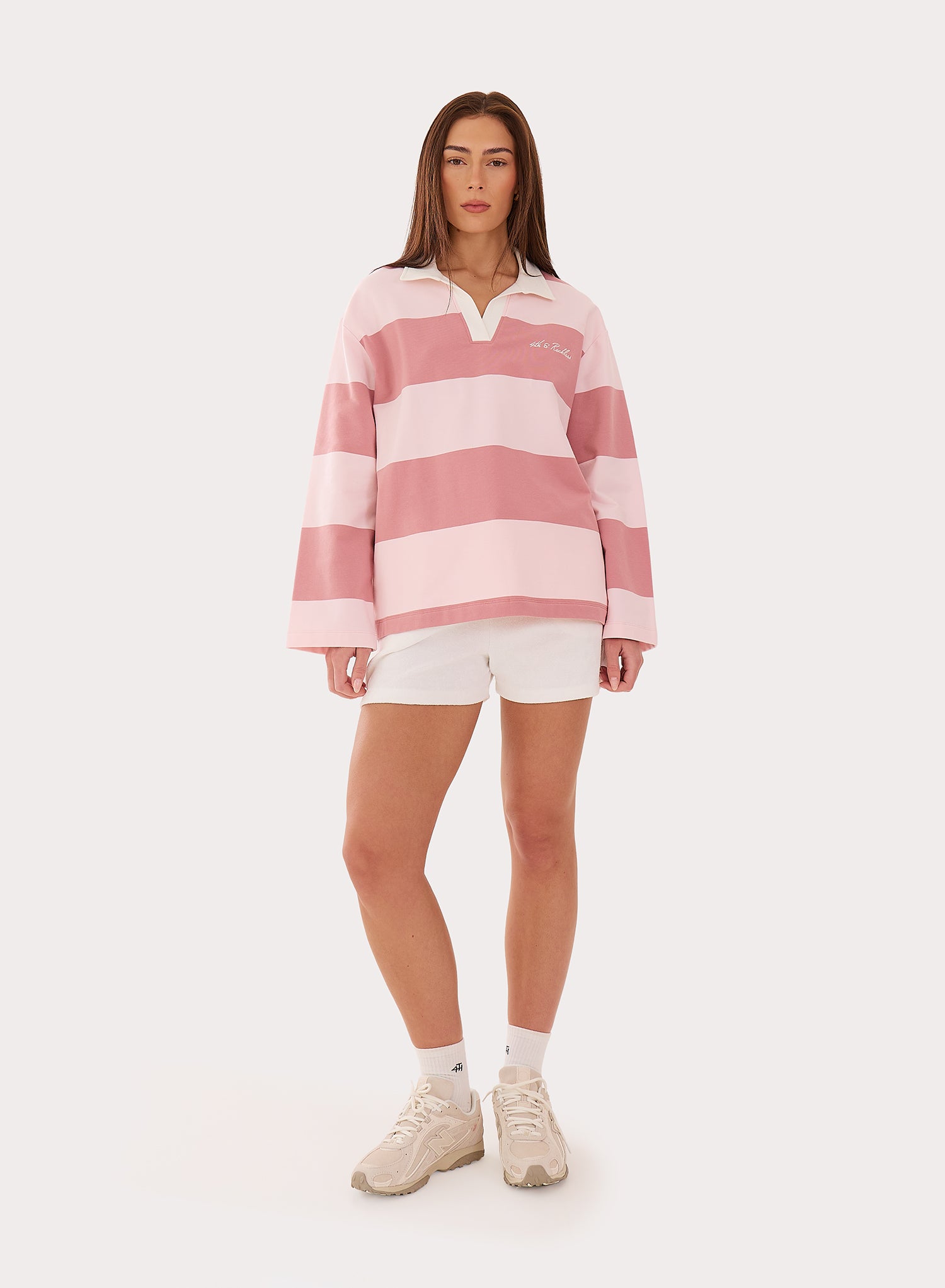 Pink Block Striped Rugby Top